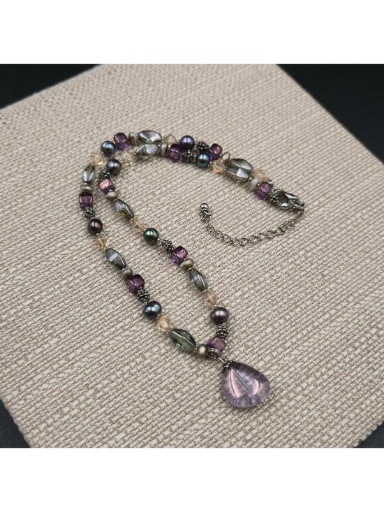 Jewelry - 16+3 Inch Lia Sophia Purple Glass and Pearl Necklace B1271